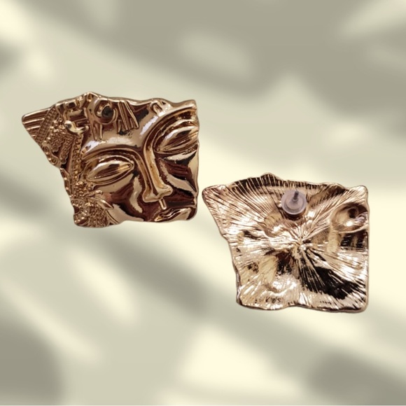 Gold Buddha Stud Earrings - Picture 4 of 4